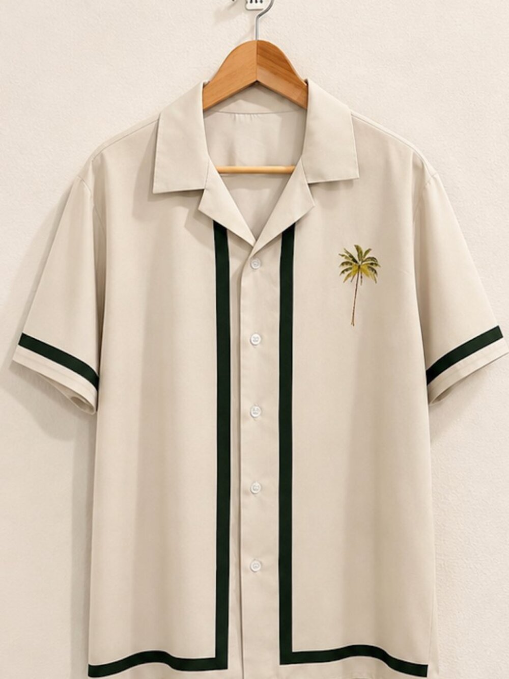 SHEIN Men’s Cream Palm Tree Button-Up Shirt – Size XL